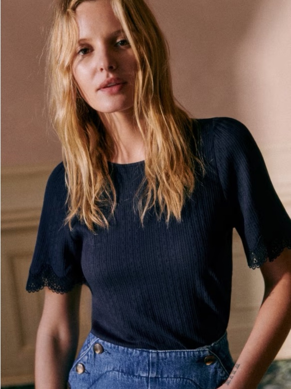 Sezane Clea Shirt in Midnight Blue (size small)